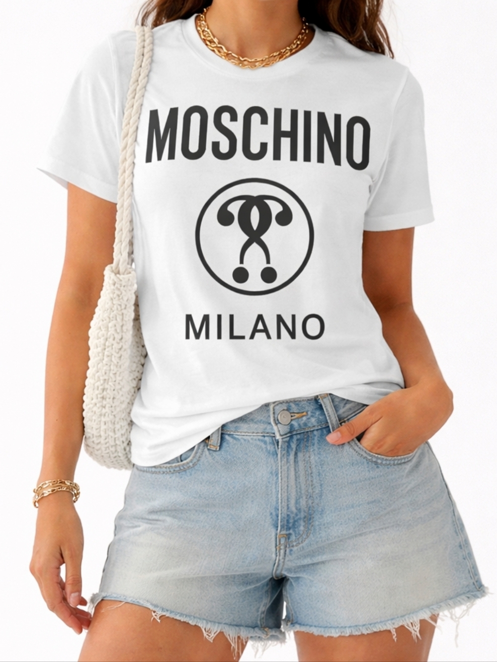 Moschino ($300) Couture Milano Logo Graphic Tee White Short Sleeve Designer